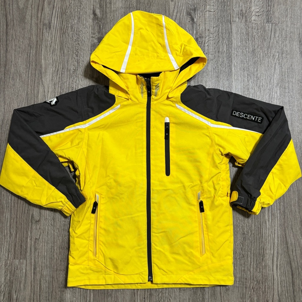 Descente Kids Ski Jacket Yellow Black Hooded Insulated Zip Size 14/150